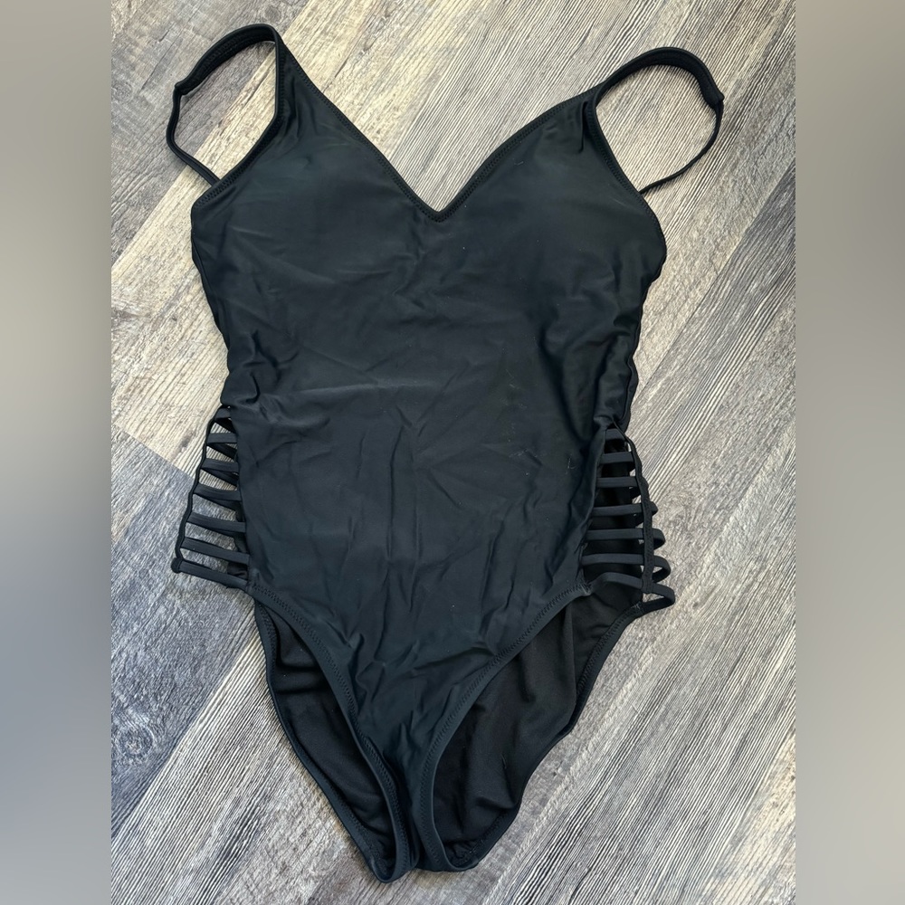 Black one piece swim with cutouts